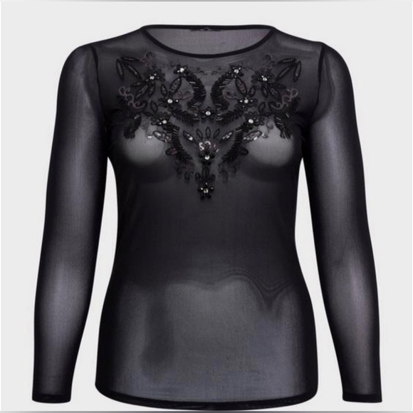 4X TORRID Black Mesh Embellished Beaded Rhinestone Sequin Top - Picture 4 of 7